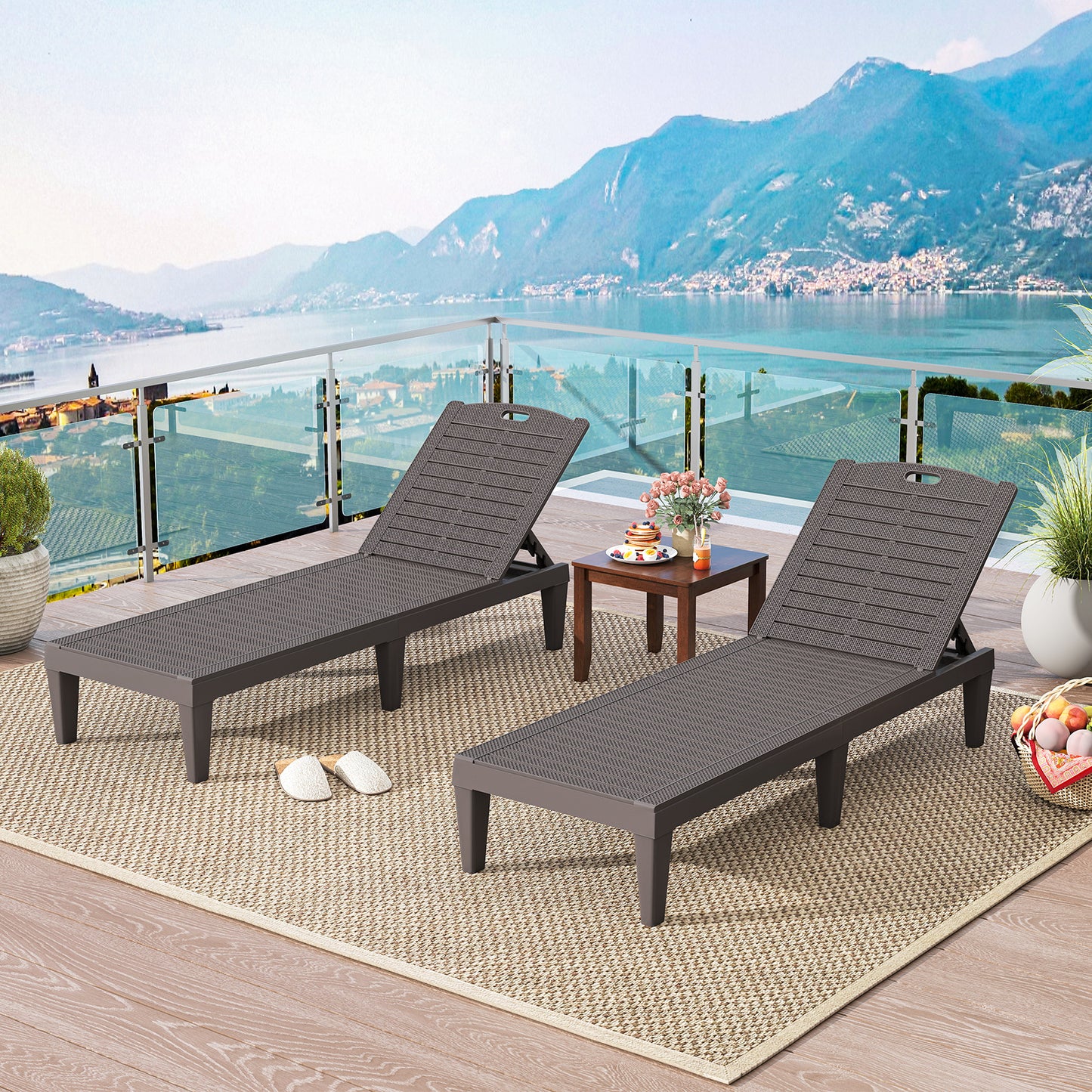 Adjustable Outdoor Chaise Lounge Chairs Set of 2 - 350 lbs