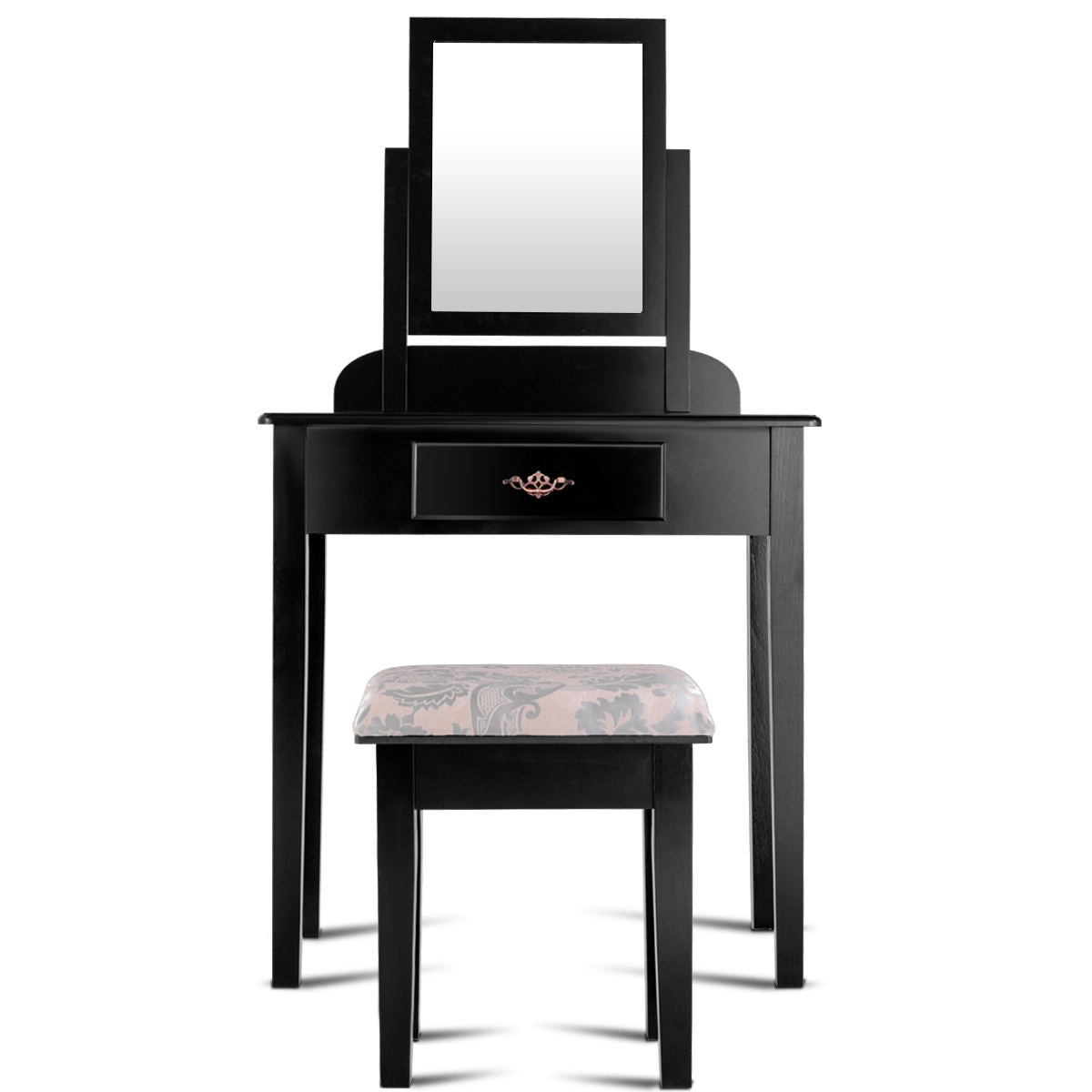 Vanity Dressing Table Set with Large Square Mirror and Stool