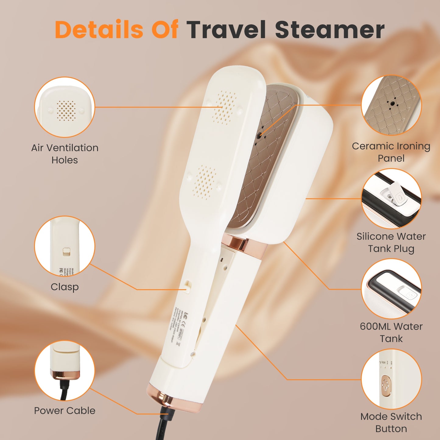 3-in-1 Travel Garment Steamer with 180° Rotating Head