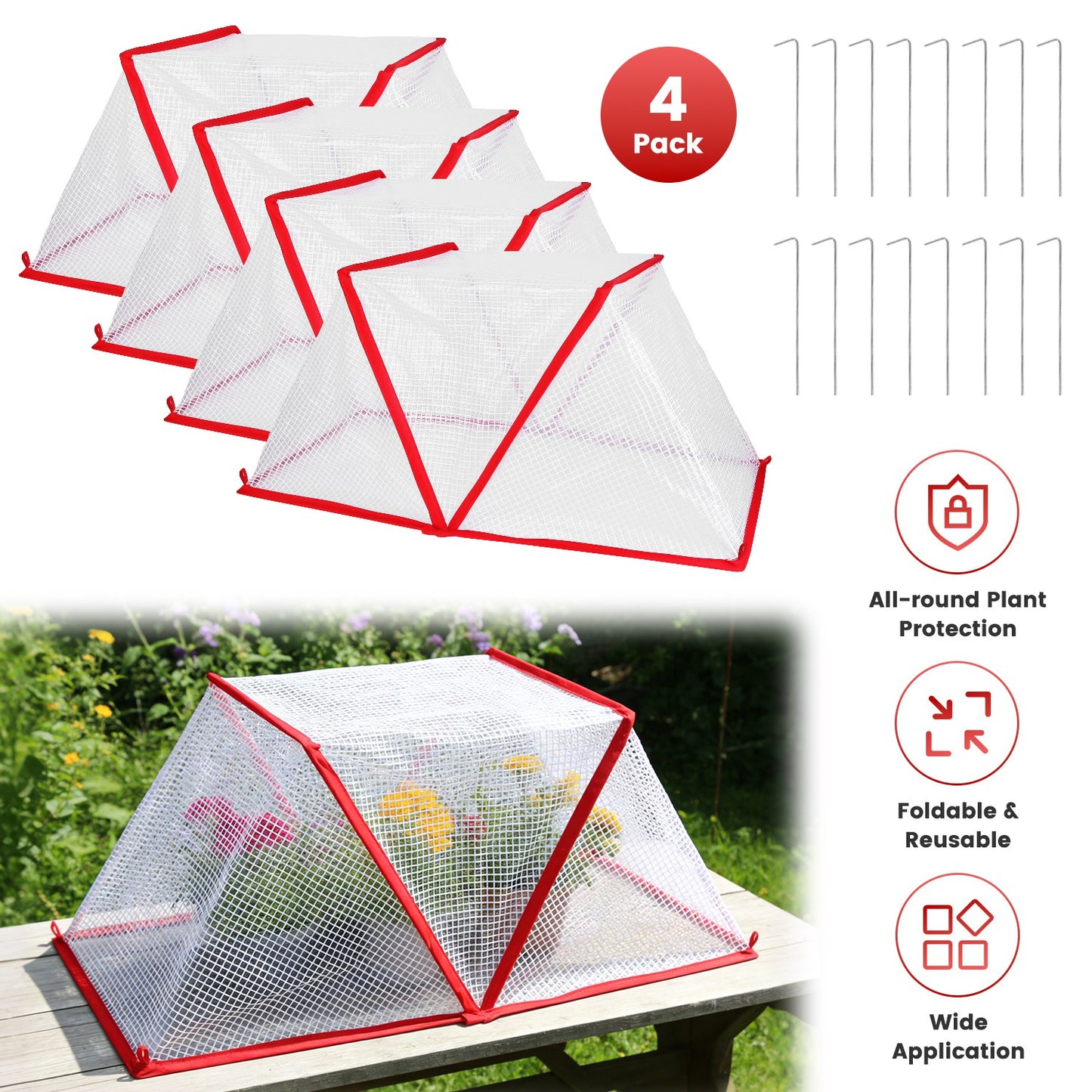 Garden Row Cover Tunnel with Ground Stakes - 4 Pack