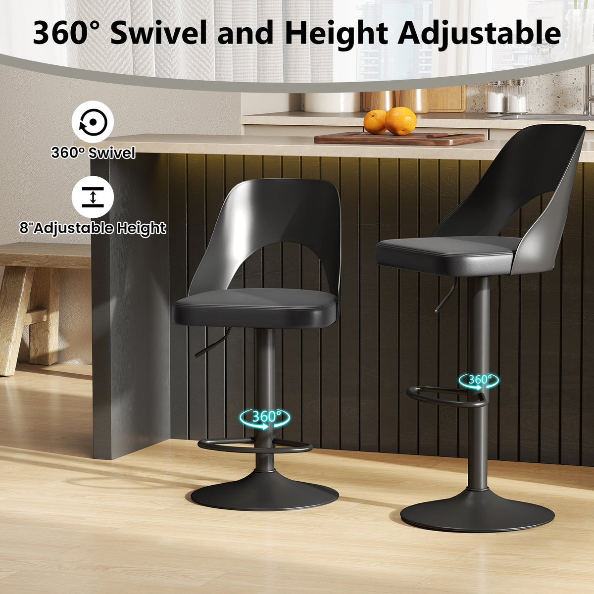 Bar Stools Set of 2 with Enlarged PU Leather Seat and Footrest