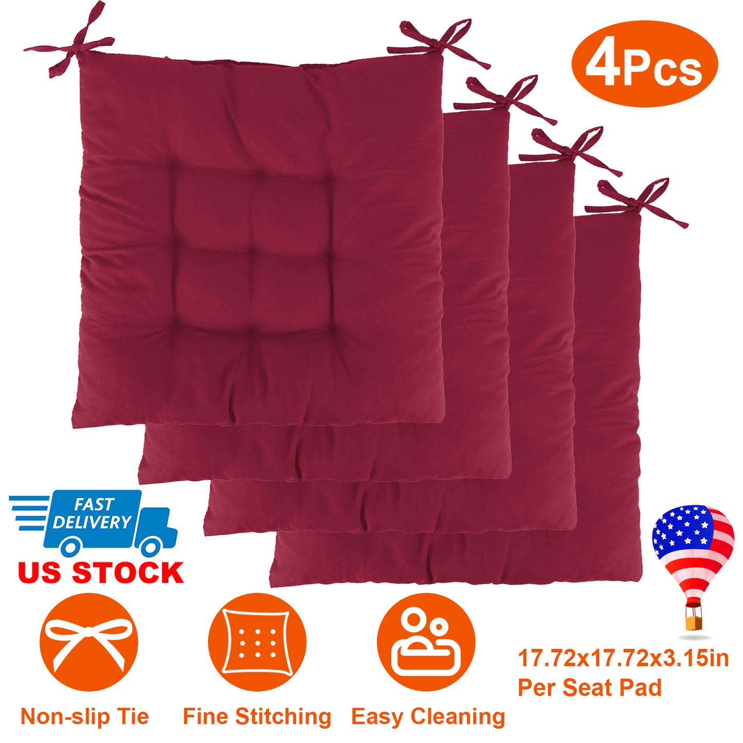 Square Chair Cushion Pads with Ties - 17.72" (Set of 4)
