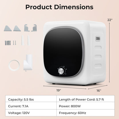 Portable Clothes Dryer Compact Drying Machine with Stainless Steel Tub