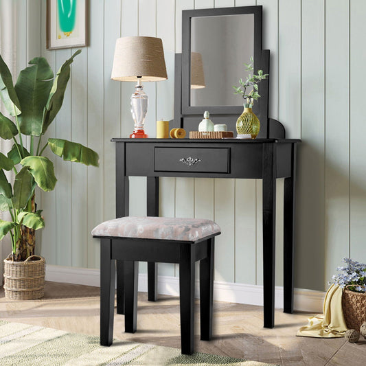 Vanity Dressing Table Set with Large Square Mirror and Stool