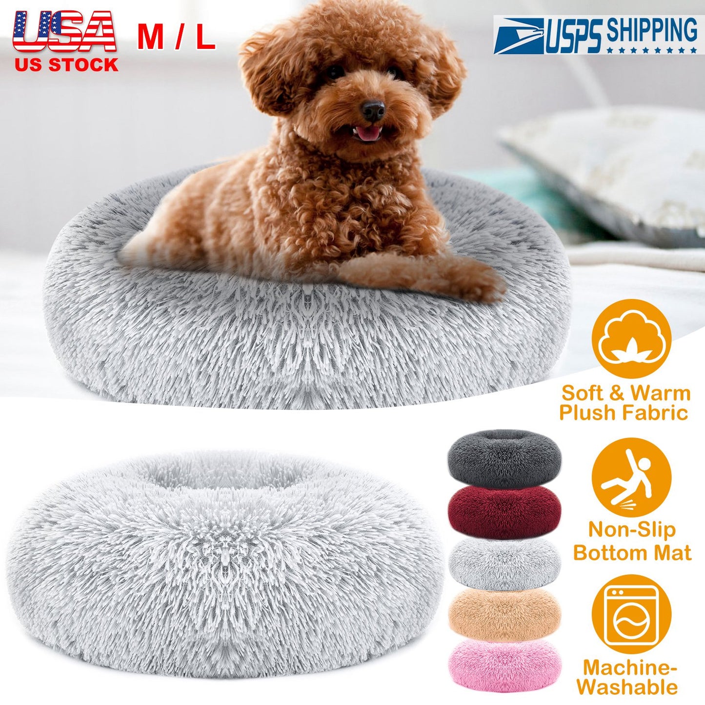 Plush Pet Bed with Raised Rim for Small Dogs & Cats