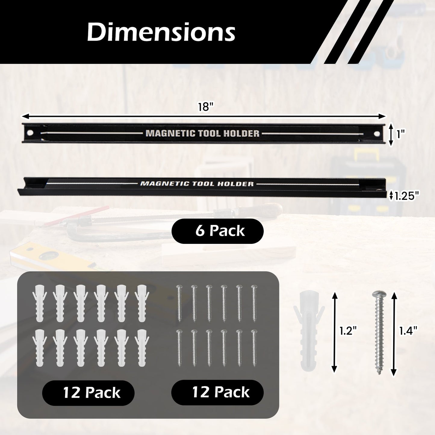 18 Inch Magnetic Tool Holder Strip with Mounting Screws