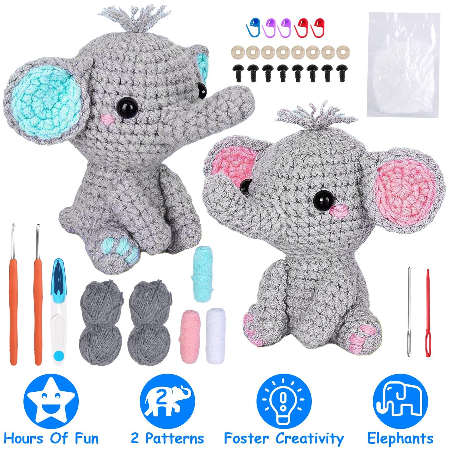 Elephant Crochet Kit for Beginners with Video Tutorials