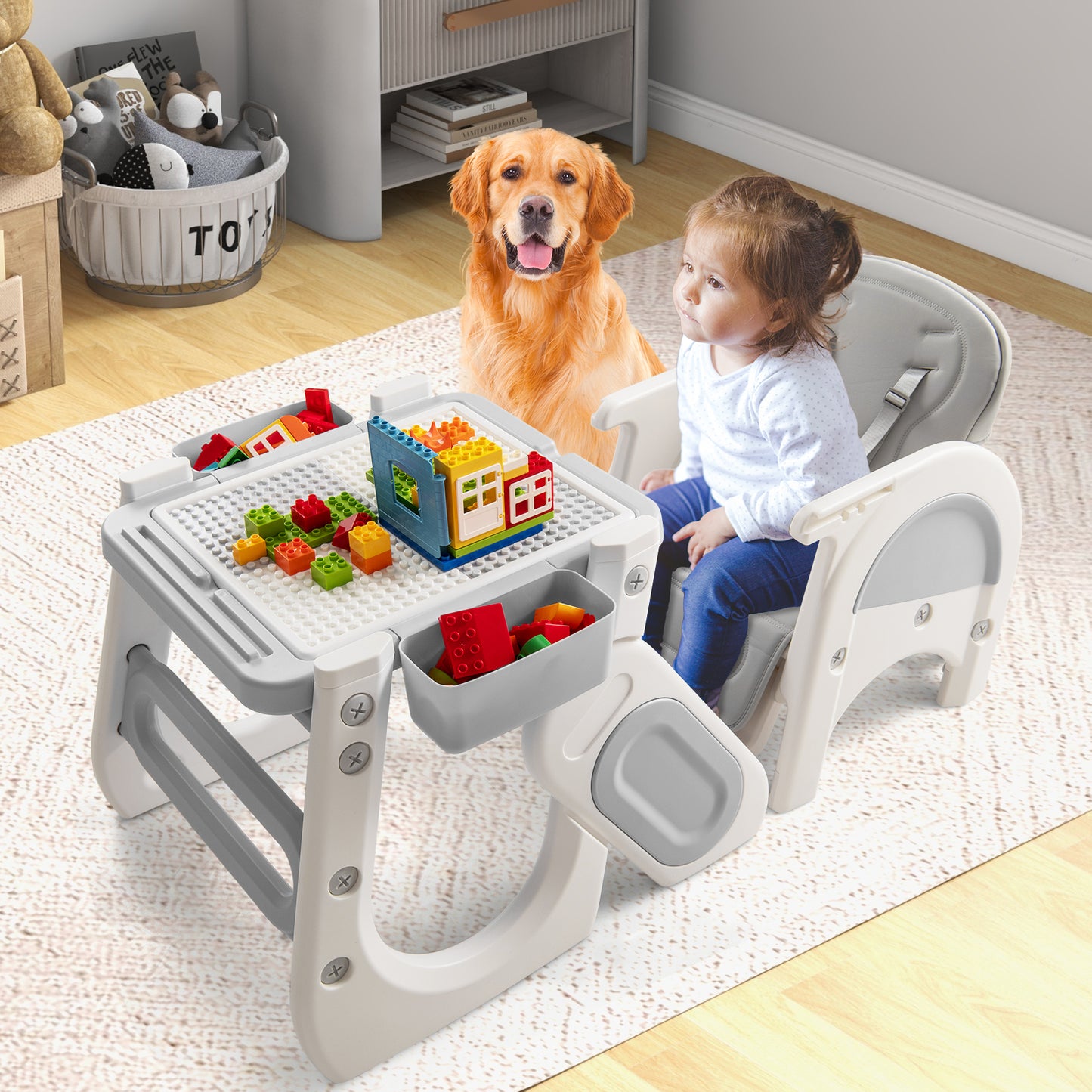 Convertible Baby High Chair with Adjustable Backrest & Tray
