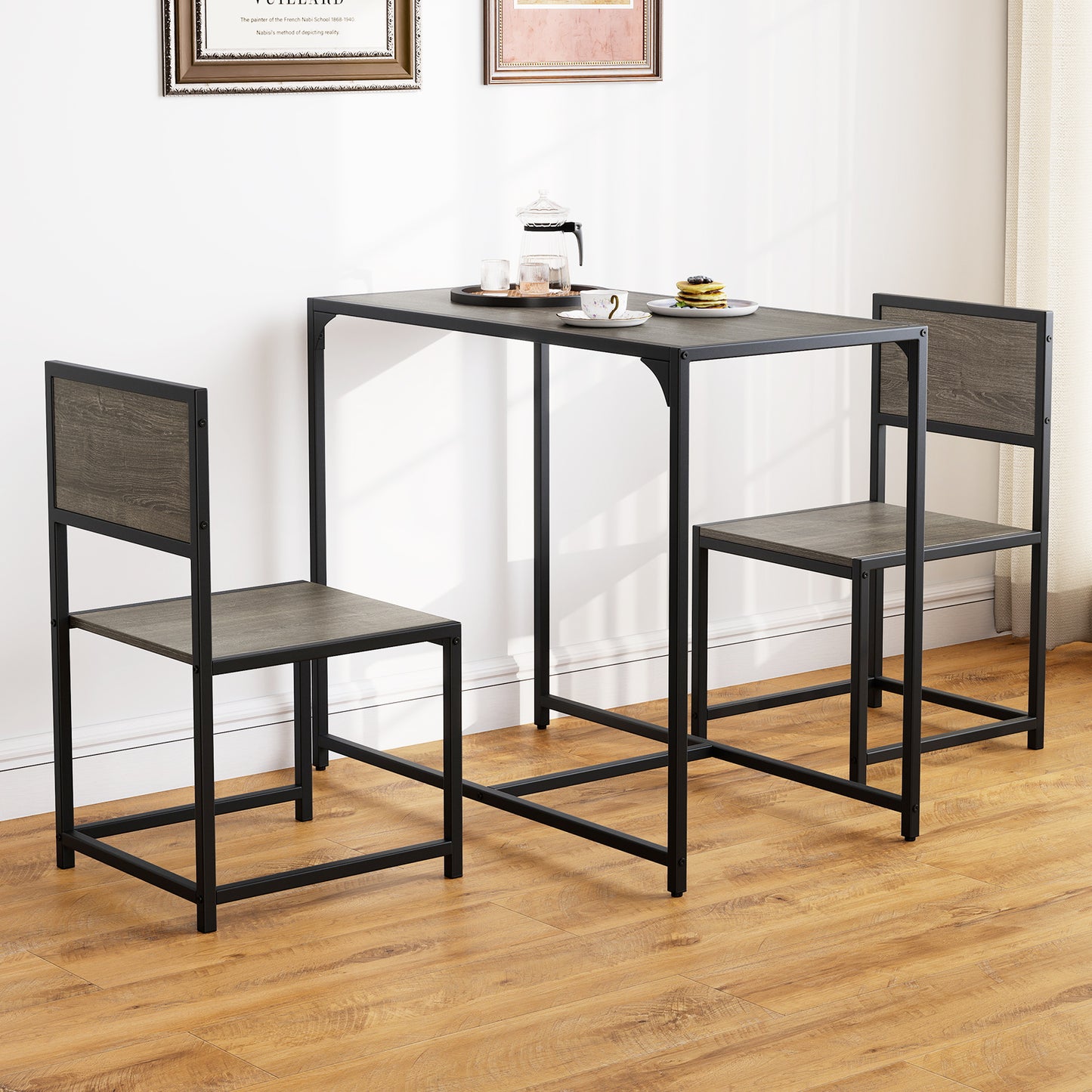 3-Piece Compact Dining Set with Metal Frame for Small Spaces