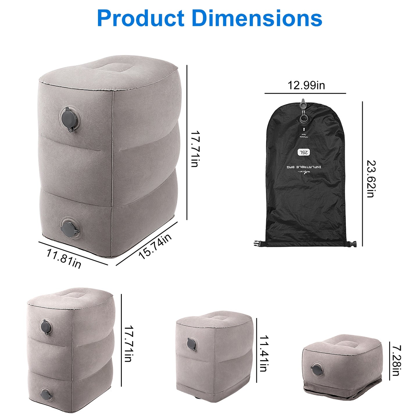 Inflatable Foot Rest with 3 Adjustable Heights for Travel