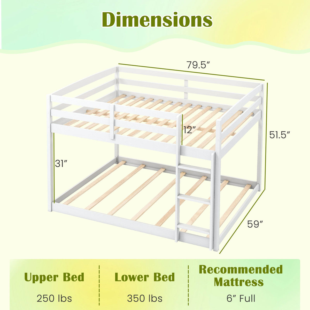 Full Over Full Bunk Bed Low-to-ground Bunk Bed