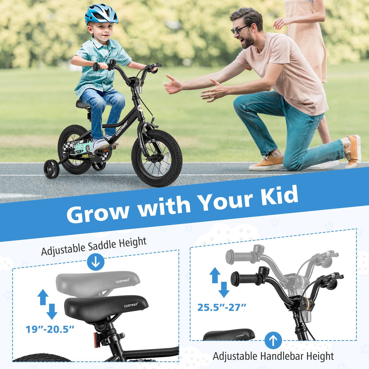 12 Inch Kids Bike Adjustable for 3-4 Years Old with Low-Step Frame