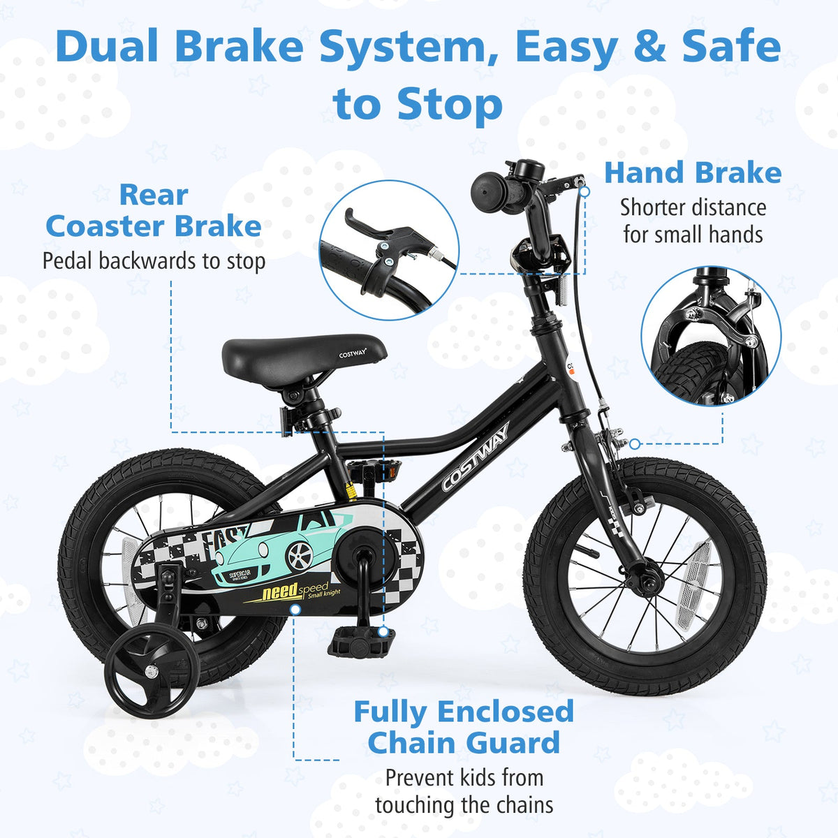 12 Inch Kids Bike Adjustable for 3-4 Years Old with Low-Step Frame