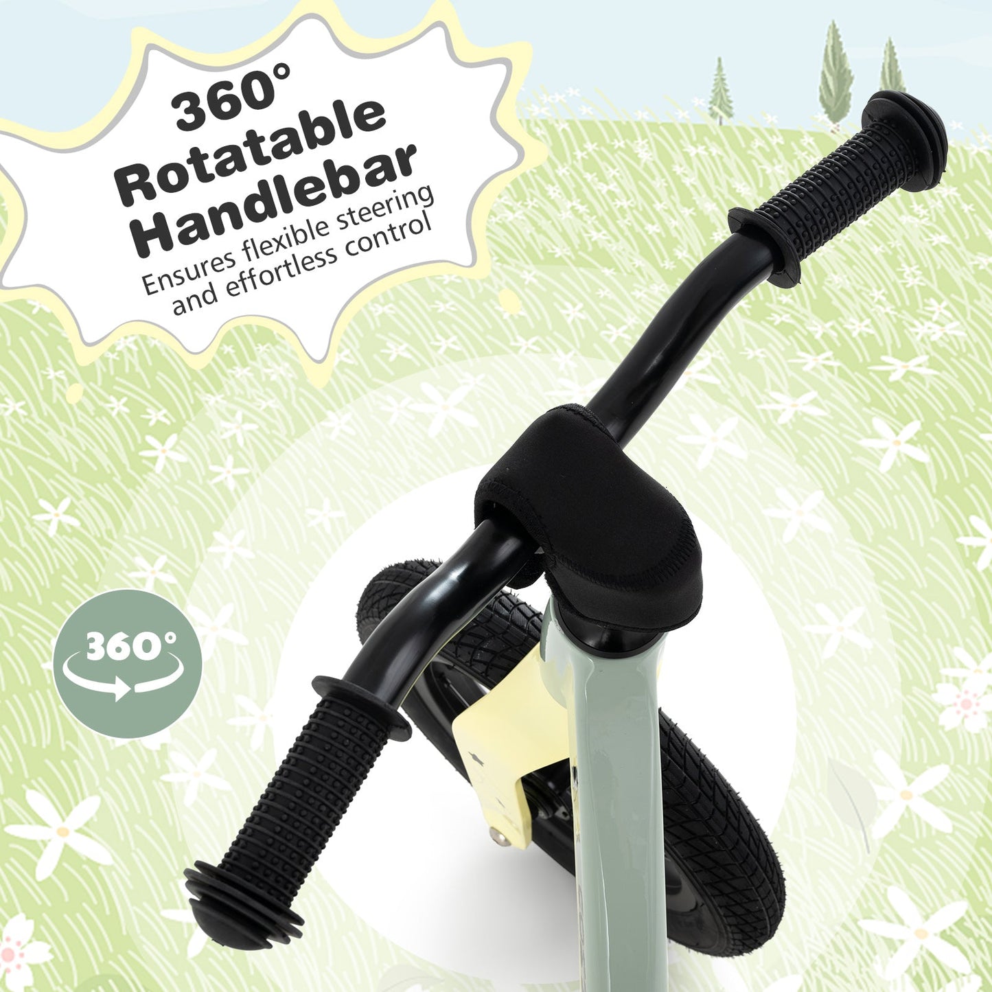 12-Inch Balance Bike with Adjustable Seat and Rotatable Handlebar for Over 36 Months Old