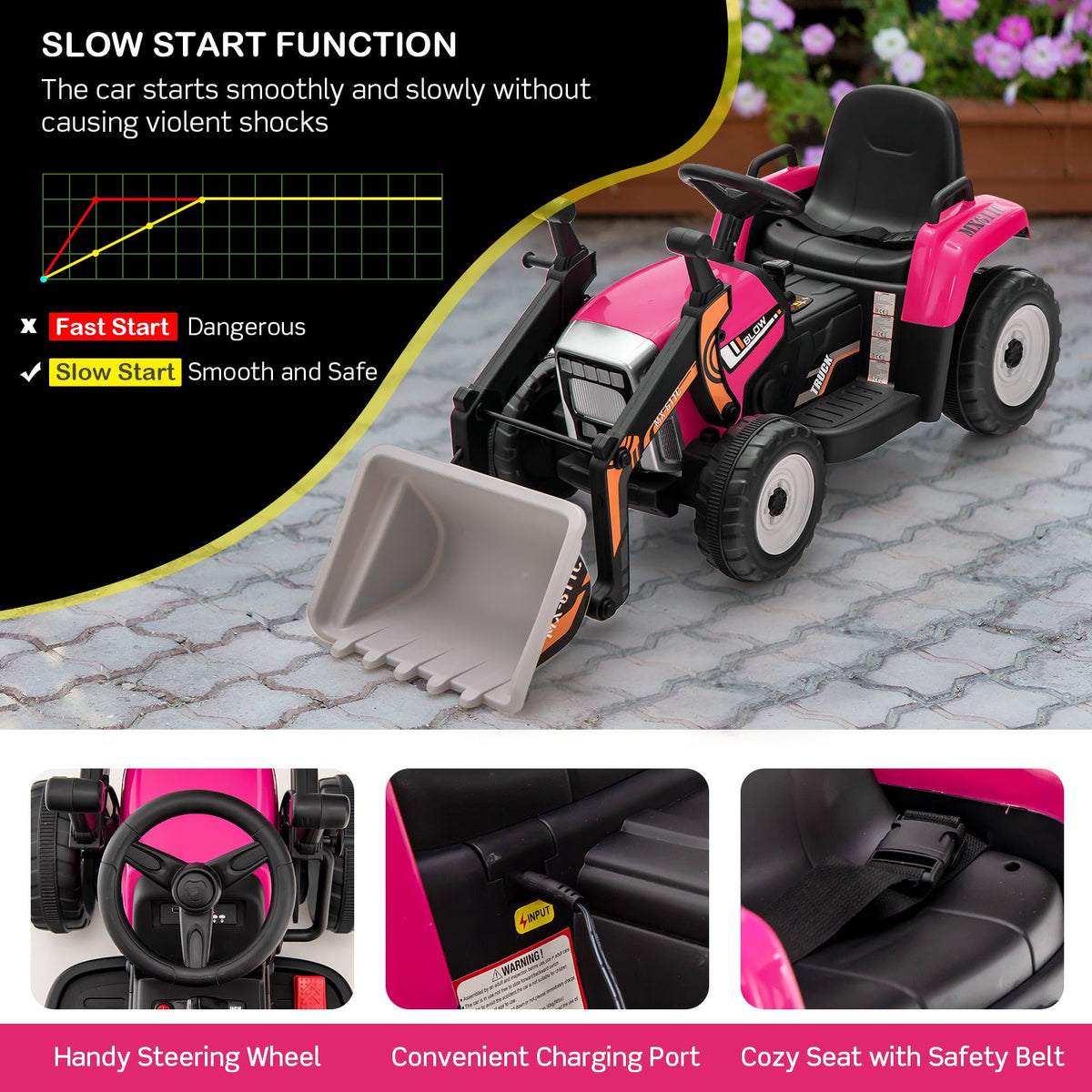 12V Battery Powered Kids Ride on Excavator with Adjustable Arm and Bucket