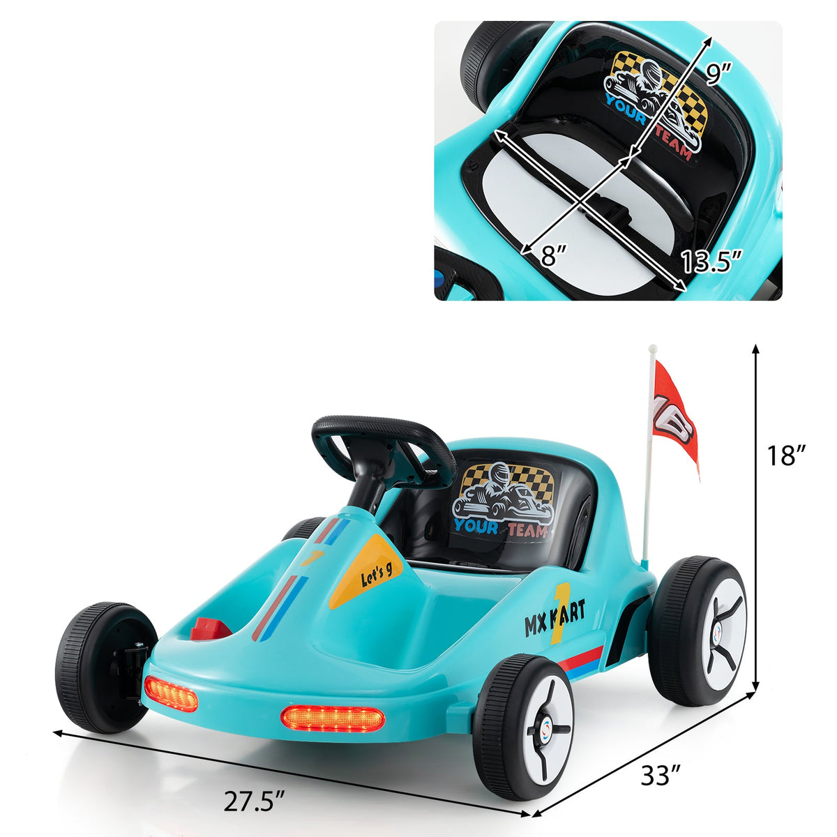 12V Electric Go Kart for Kids Race Toy with Remote Control and Music