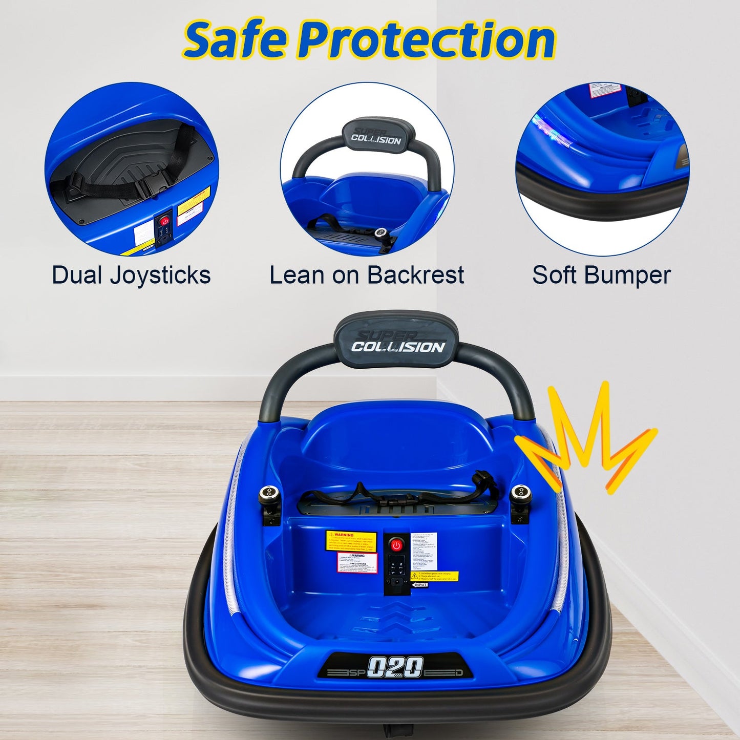 12V Kids Bumper Car Ride on Toy with Remote Control and 360 Degree Spin Rotation