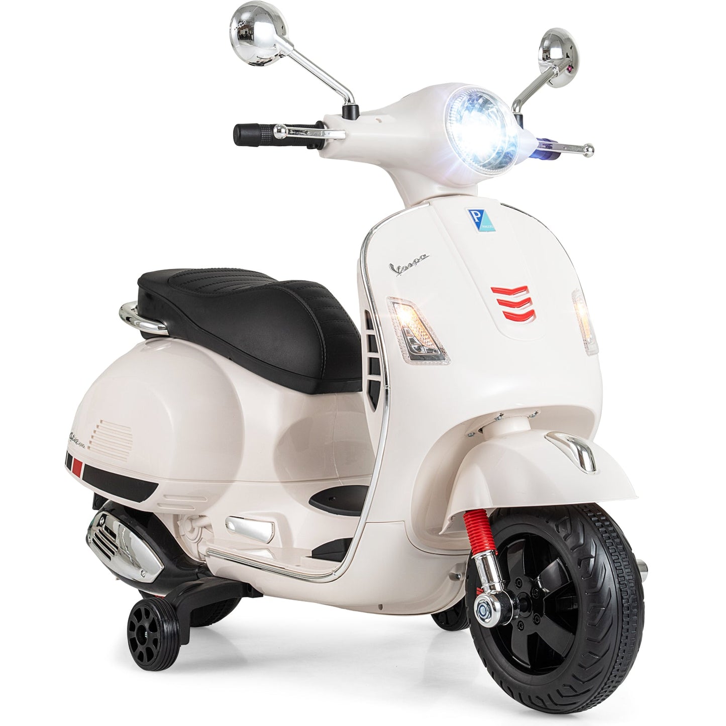 12V Kids Electric Motorcycle Licensed VESPA with Music and Training Wheels
