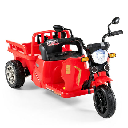 12V Kids Motorcycle with 3 Wheels and Trailer and Shovel Ride On Tractor