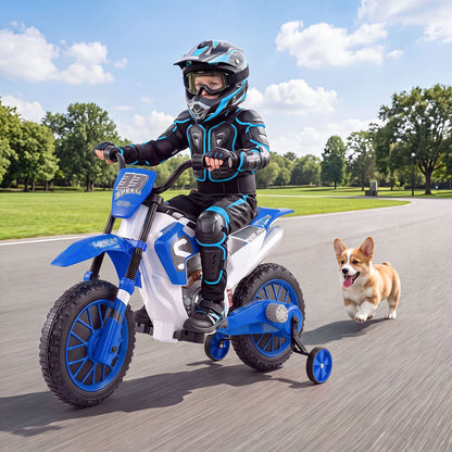 12V Kids Motorcycle with Training Wheels and Spring Suspension