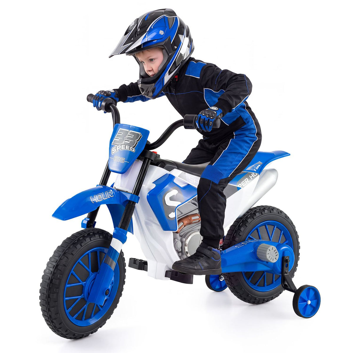 12V Kids Motorcycle with Training Wheels and Spring Suspension
