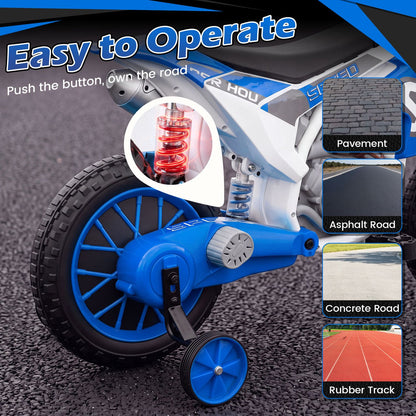 12V Kids Motorcycle with Training Wheels and Spring Suspension