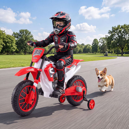 12V Kids Motorcycle with Training Wheels and Spring Suspension