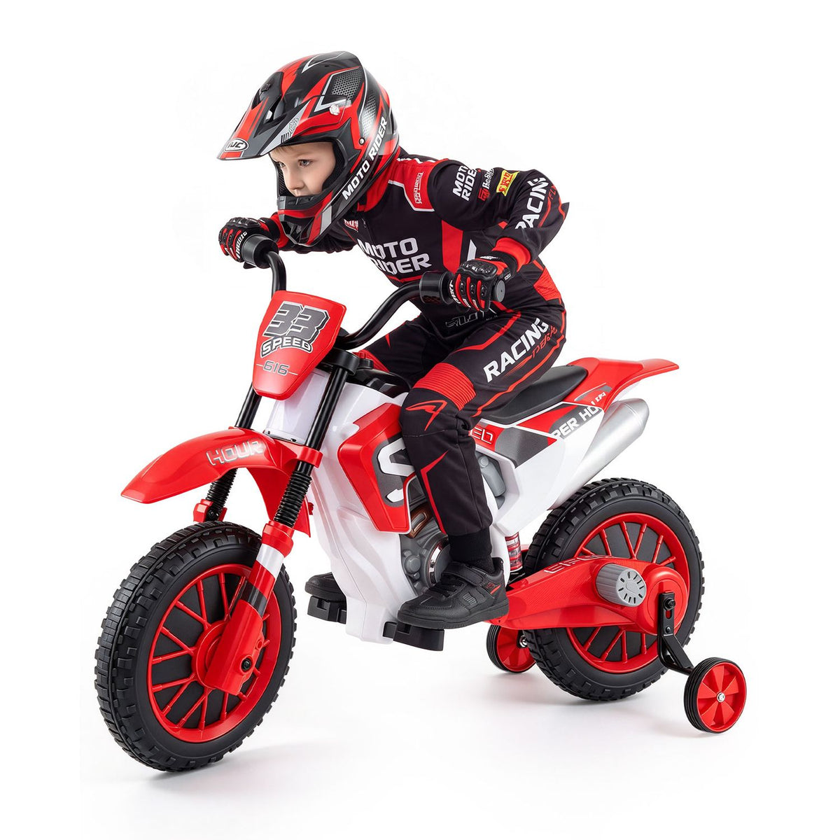 12V Kids Motorcycle with Training Wheels and Spring Suspension