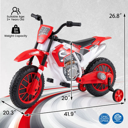12V Kids Motorcycle with Training Wheels and Spring Suspension