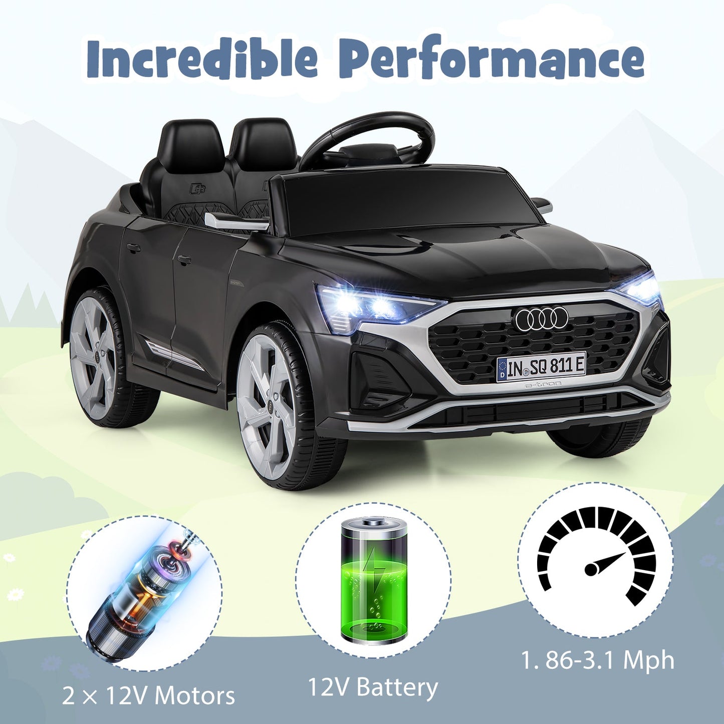 12V Kids Ride on Car Licensed Audi SQ8 with Remote Control and 3 Speeds