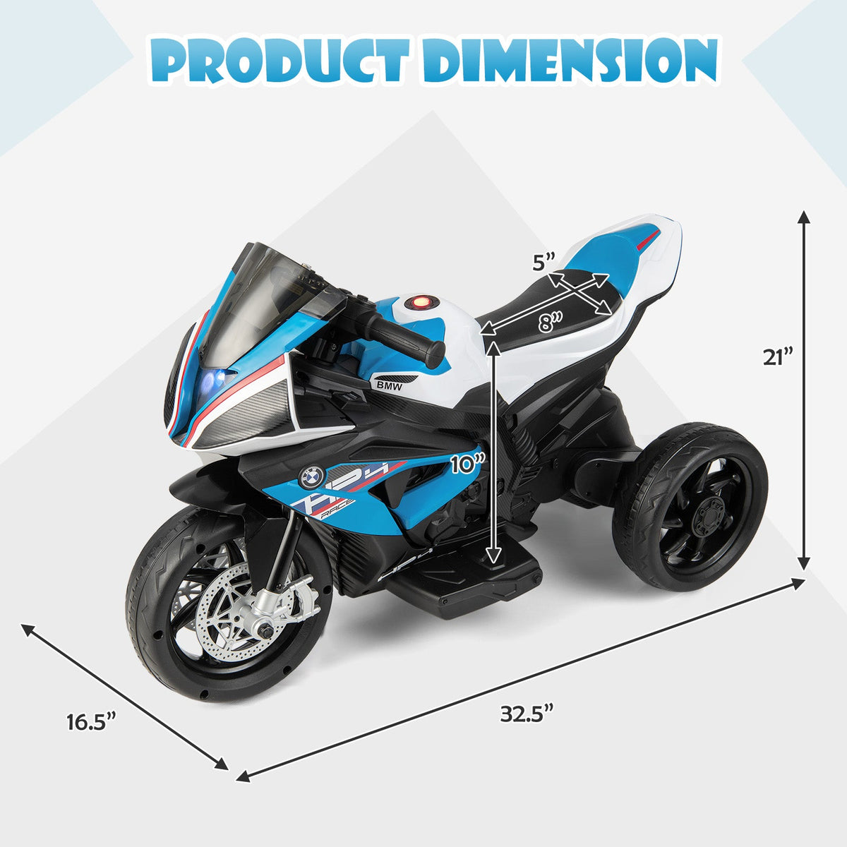 12V Licensed BMW Kids Motorcycle Ride-On Toy for 37-96 Months Old Kids