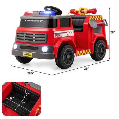 12V Ride on Fire Truck Powered Car with Water Gun and Interphone-Red