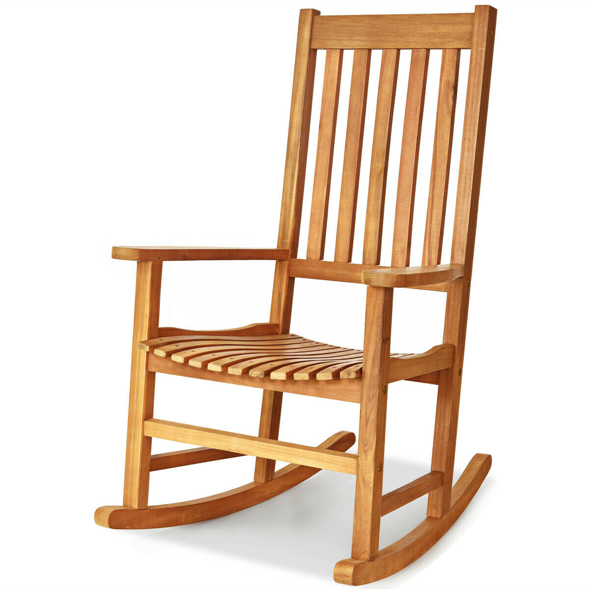 Acacia Wood Rocking Chair with High Back for Patio