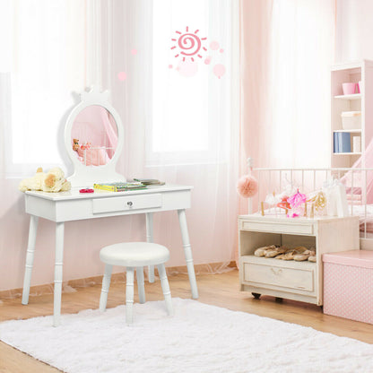 Kids Vanity Table and Chair Set with Mirror and Drawer