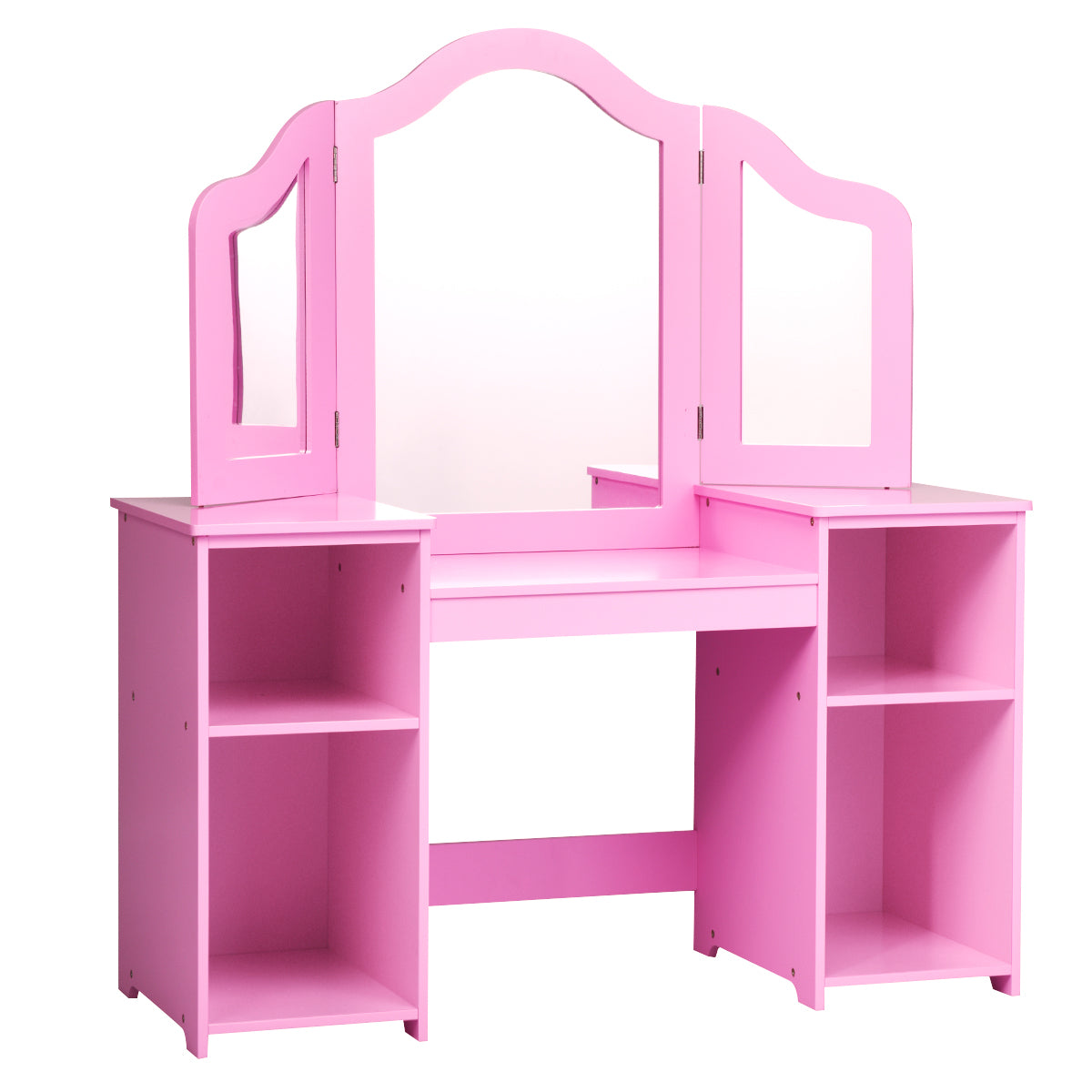 Kids Tri-Folding Mirror Vanity Table Set with Storage