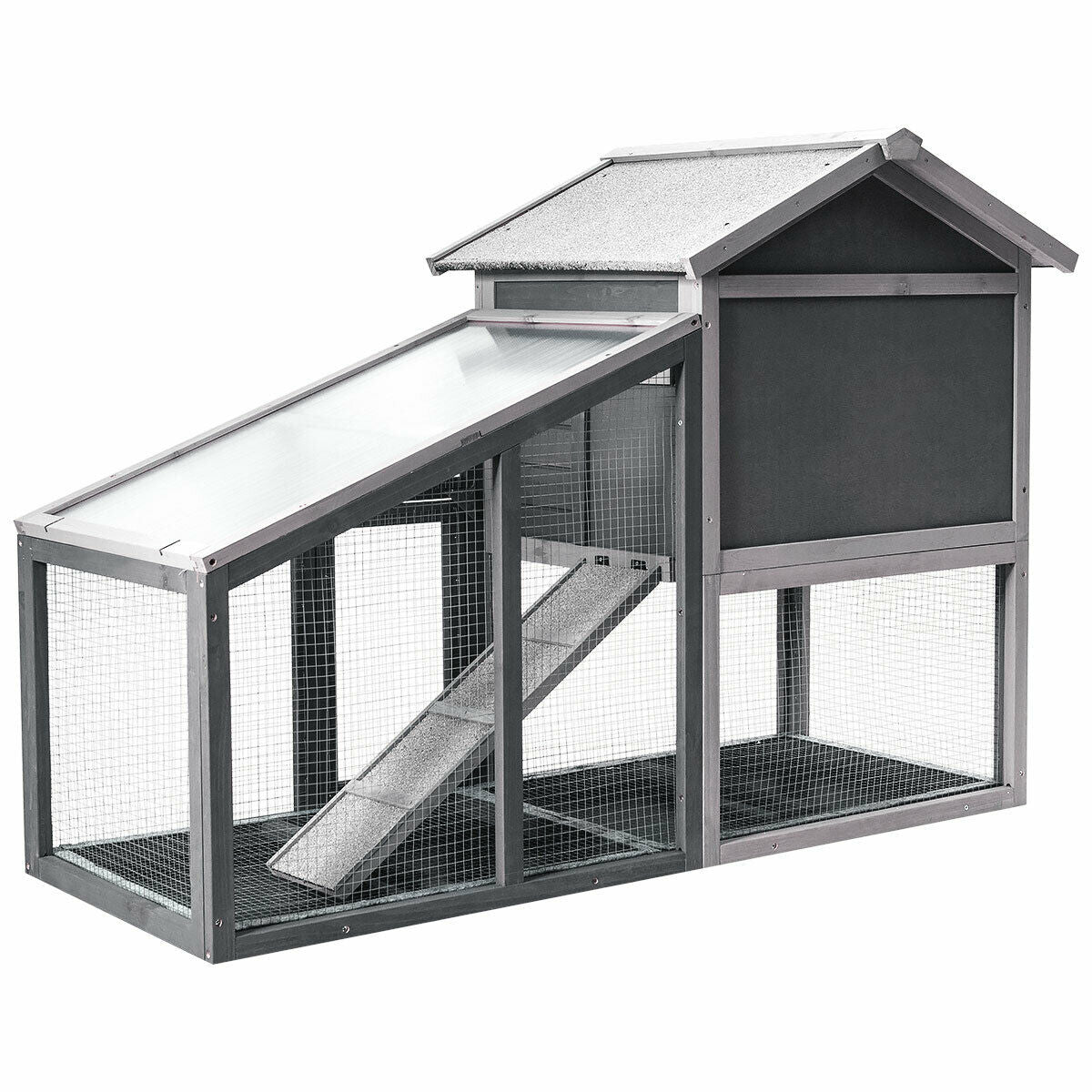 Wooden 56.5 Inch Length Rabbit Hutch with Pull out Tray and Ramp