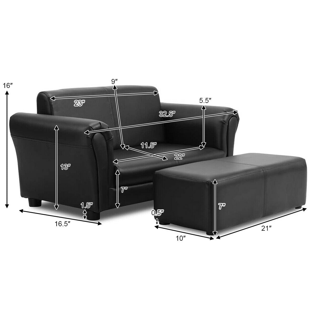 Kids Double Sofa with Ottoman