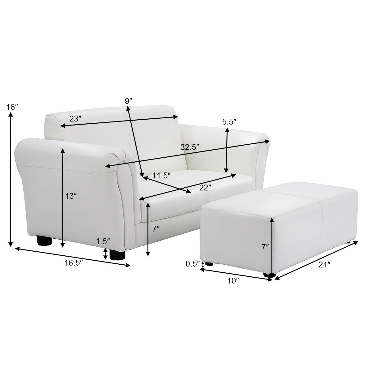 Kids Double Sofa with Ottoman