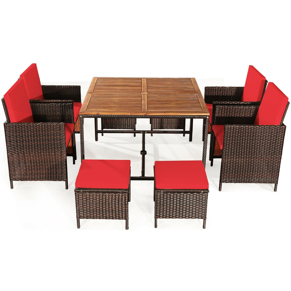 9-Piece Patio Rattan Dining Set with Cushioned Chairs