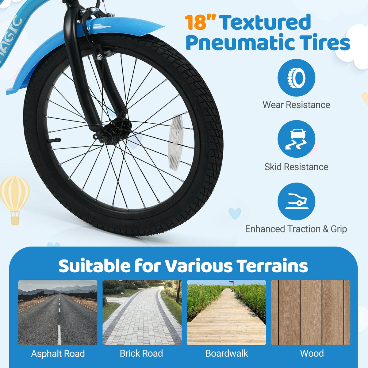 12/14/16 Inch Kids Bike with Training Wheels and Basket Navy Color