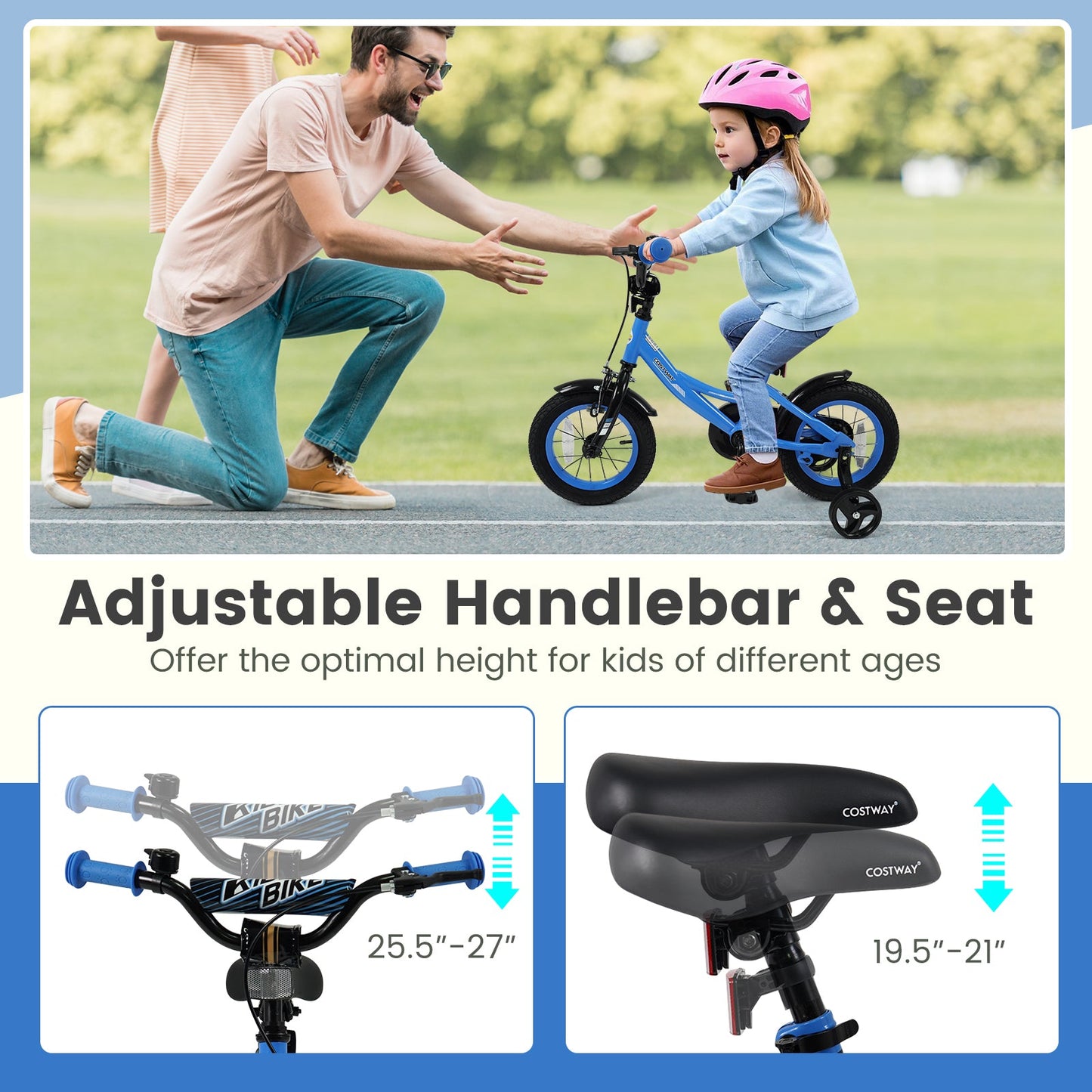 12/14/16/18 Inches Kids Bike with Removable Training Wheels and Adjustable Seatfor 3-8 Years Old Navy