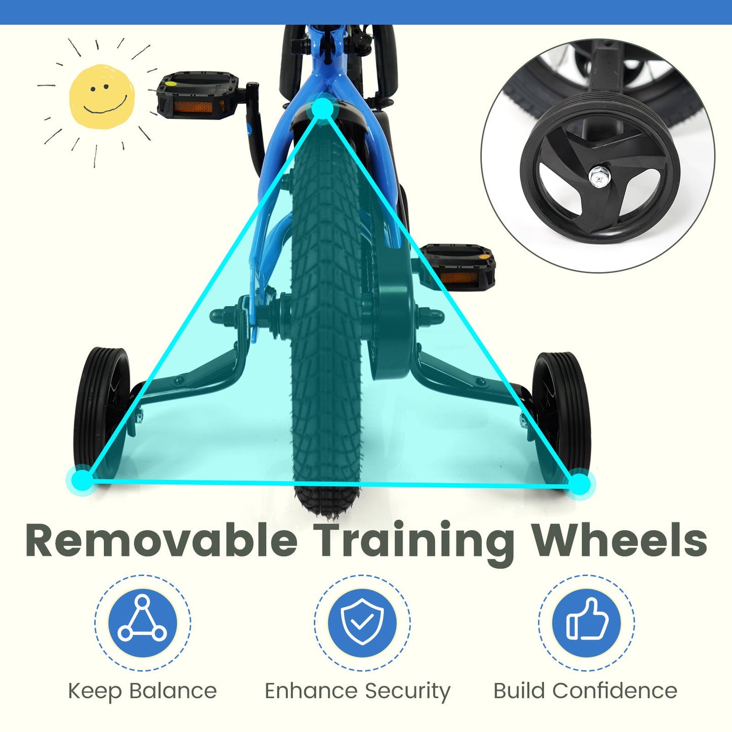 12/14/16/18 Inches Kids Bike with Removable Training Wheels and Adjustable Seatfor 3-8 Years Old Navy