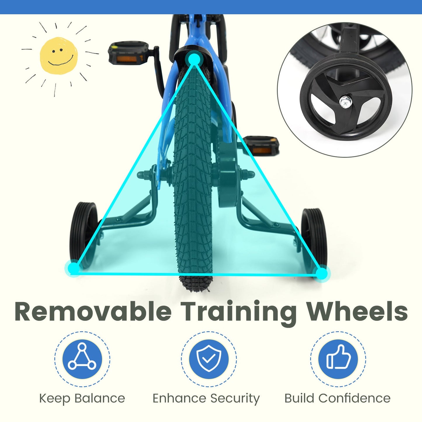 12/14/16/18 Inches Kids Bike with Removable Training Wheels and Adjustable Seatfor 3-8 Years Old Navy