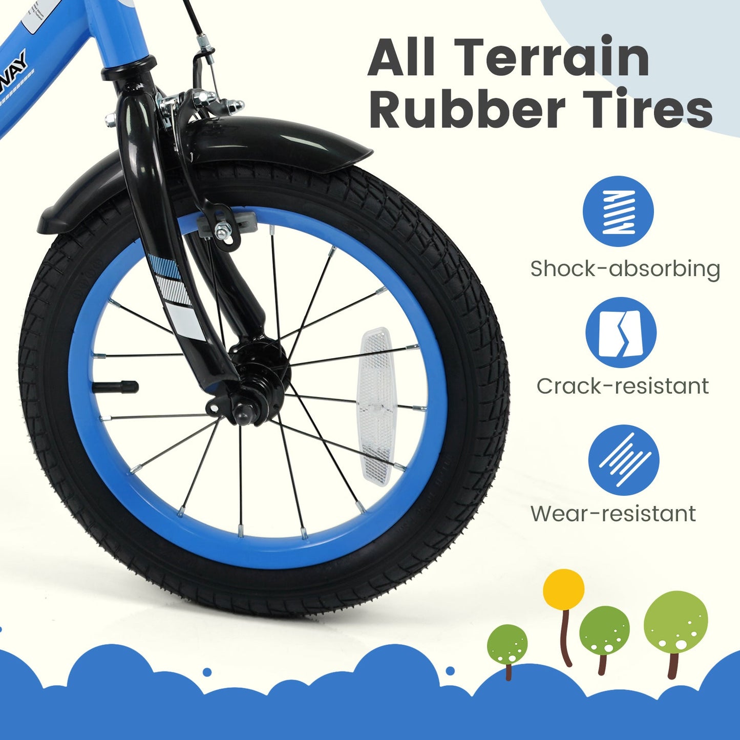 12/14/16/18 Inches Kids Bike with Removable Training Wheels and Adjustable Seatfor 3-8 Years Old Navy