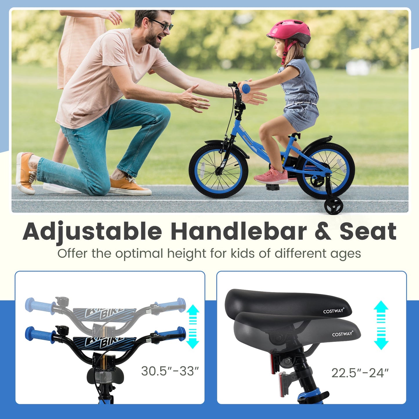 12/14/16/18 Inches Kids Bike with Removable Training Wheels and Adjustable Seatfor 3-8 Years Old Navy