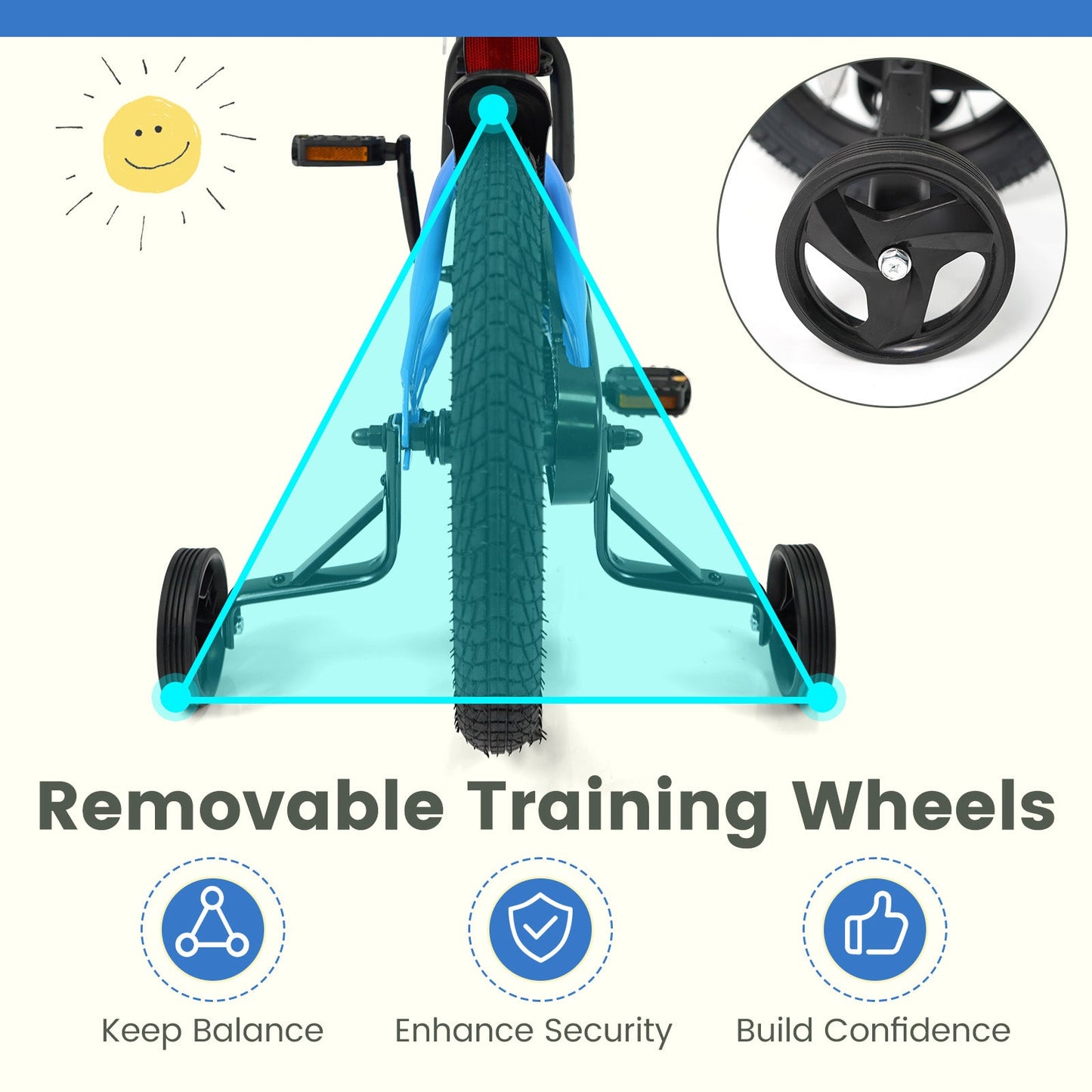 12/14/16/18 Inches Kids Bike with Removable Training Wheels and Adjustable Seatfor 3-8 Years Old Navy