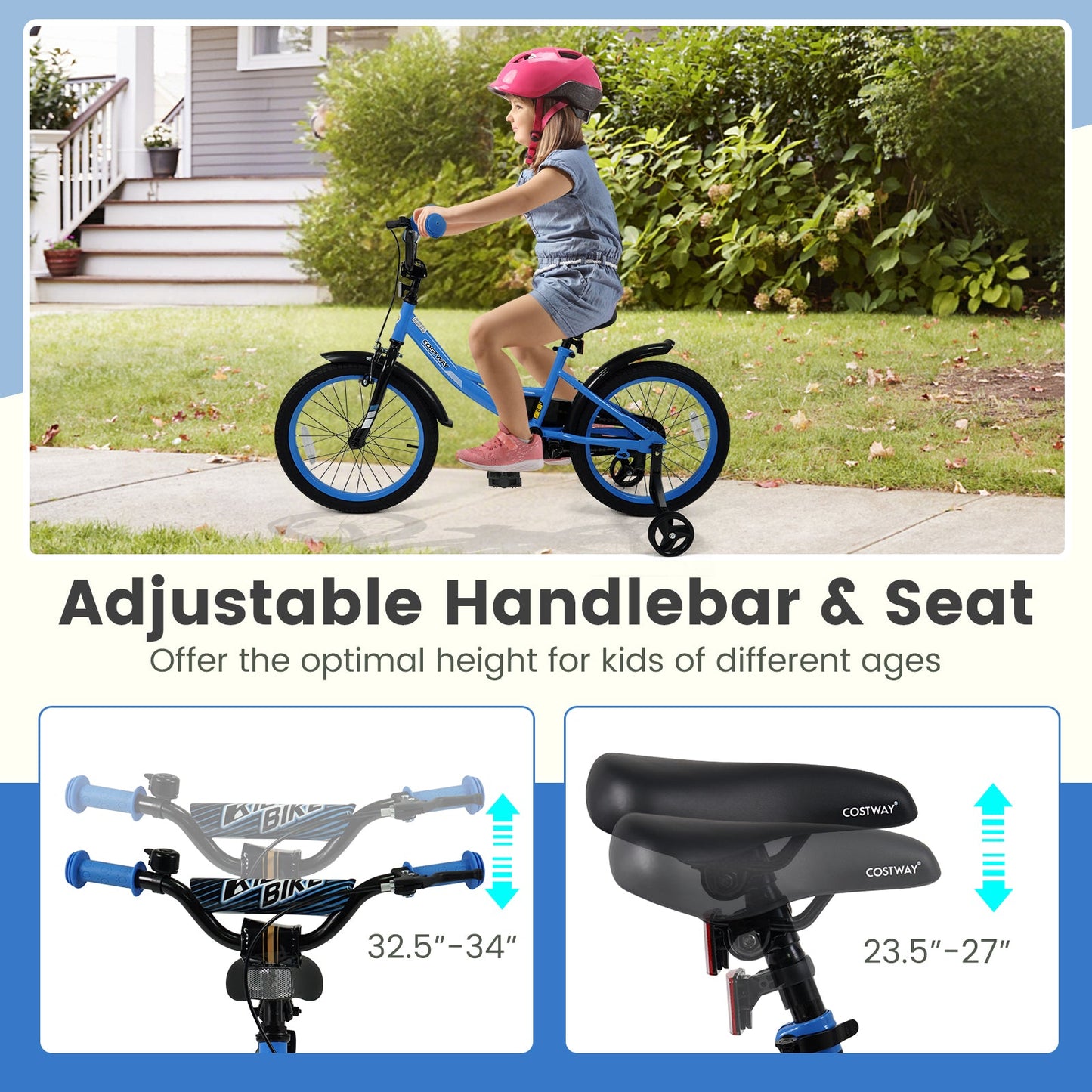 12/14/16/18 Inches Kids Bike with Removable Training Wheels and Adjustable Seatfor 3-8 Years Old Navy