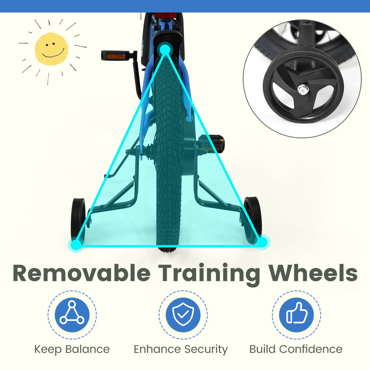 12/14/16/18 Inches Kids Bike with Removable Training Wheels and Adjustable Seatfor 3-8 Years Old Navy