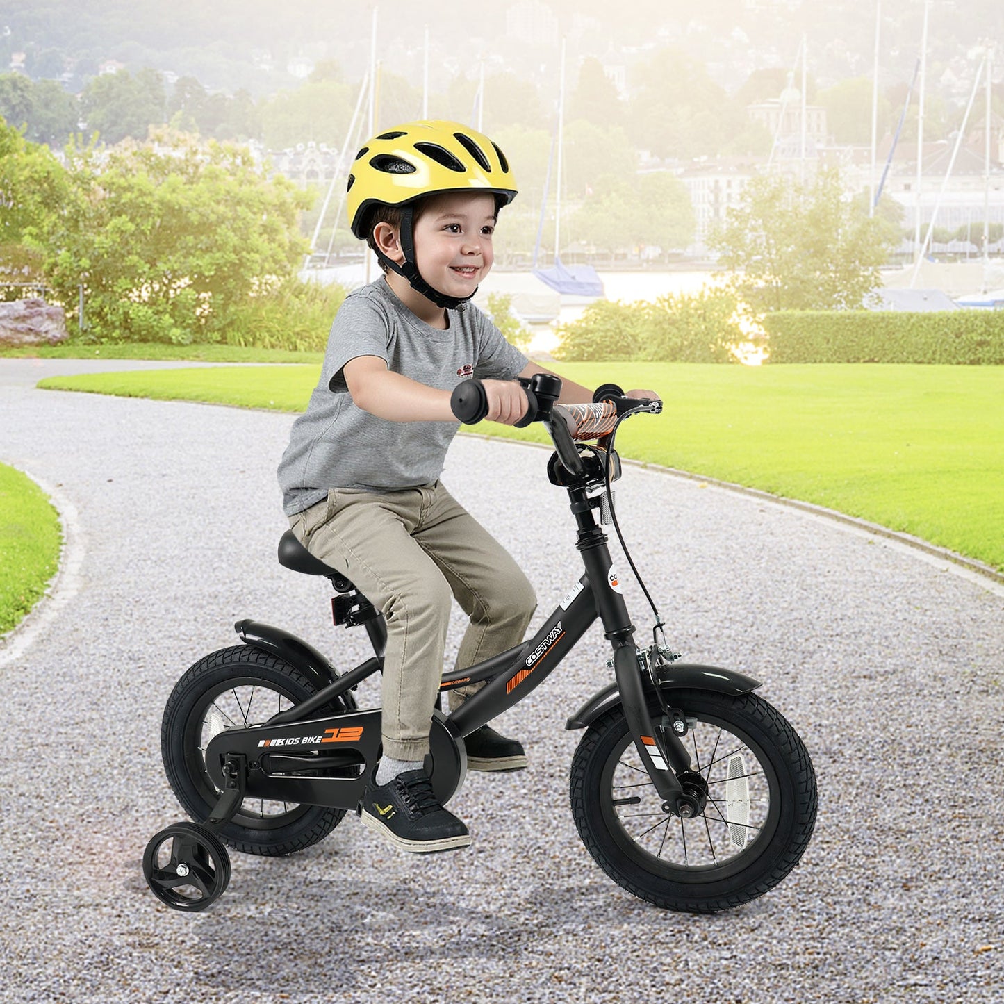 12/14/16/18 Inches Kids Bike with Removable Training Wheels and Adjustable Seatfor 3-8 Years Old Black