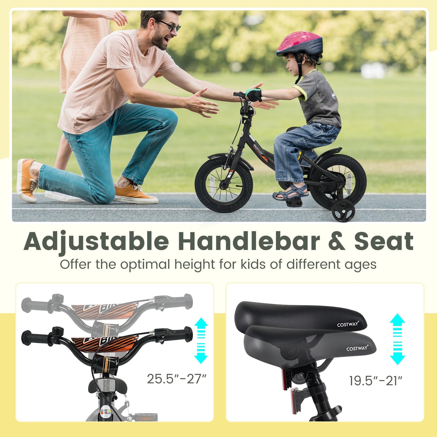 12/14/16/18 Inches Kids Bike with Removable Training Wheels and Adjustable Seatfor 3-8 Years Old Black